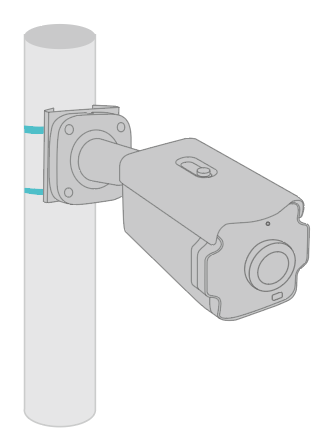 The camera is tied to the pole.