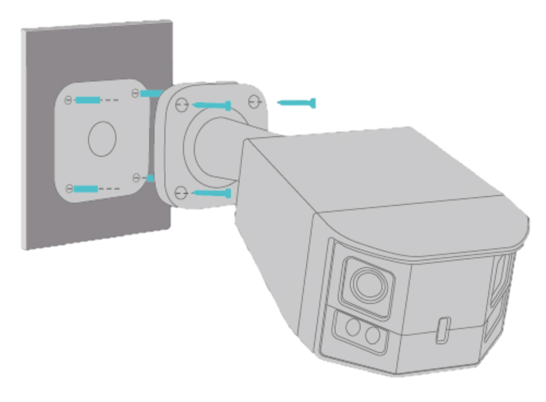 The camera is mounted on the wall.