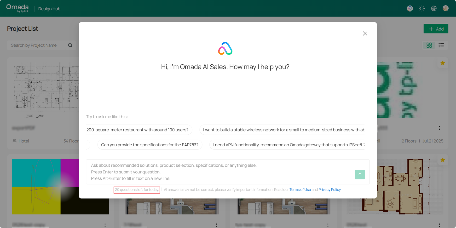 Omada AI Sales activation interface.