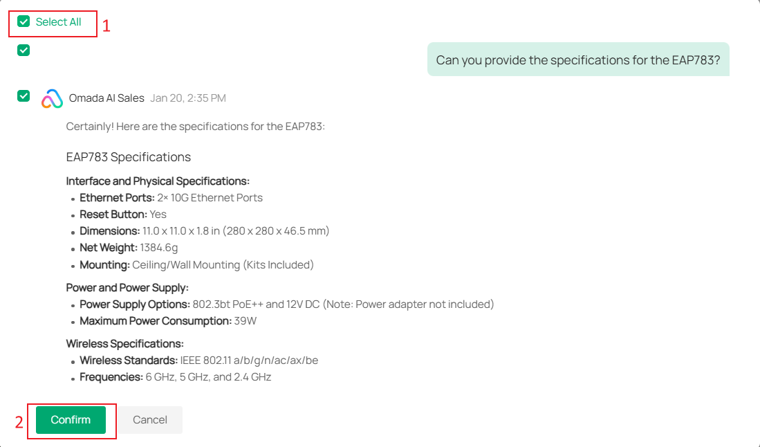 Select the content you want to export and confirm.
