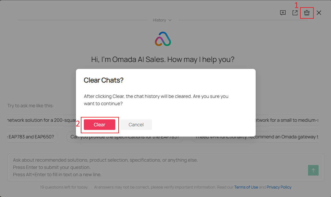Show the clear chats button location.