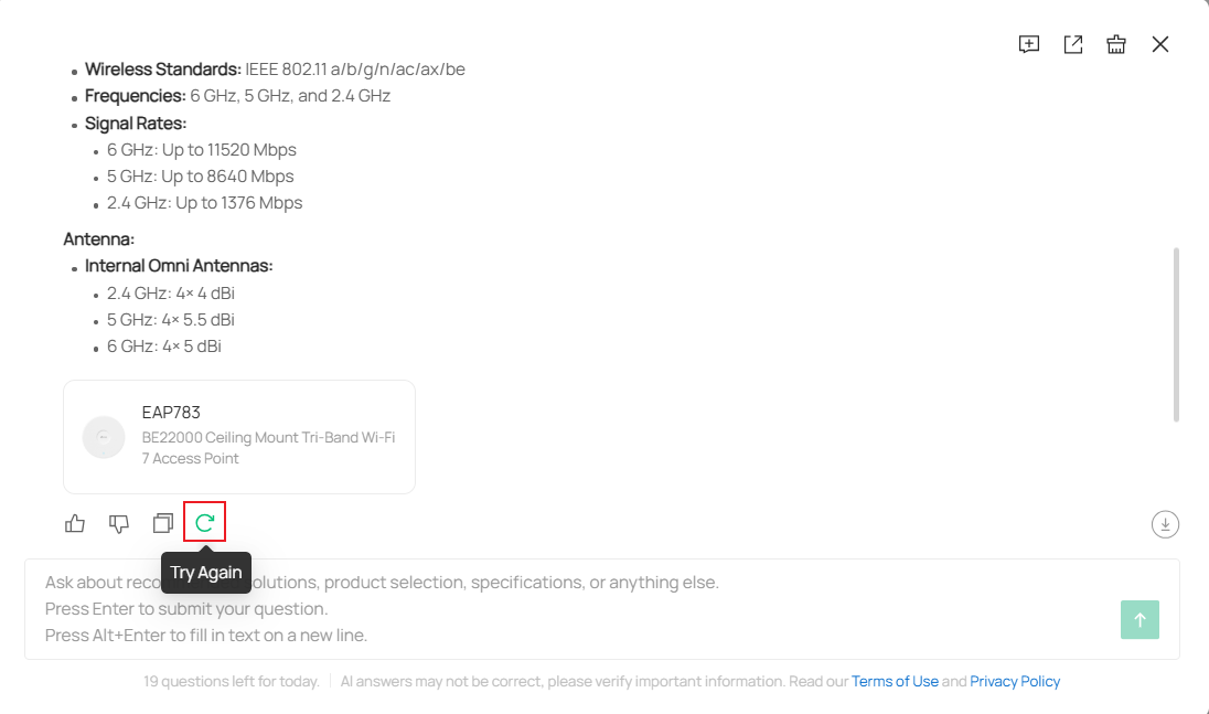 Shows the position of the try again button.