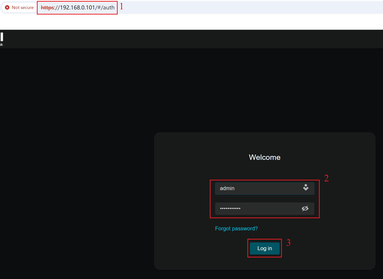 The web login page of the VIGI camera.