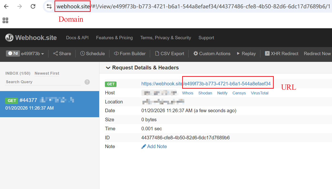 The domain and URL of Alarm Server.