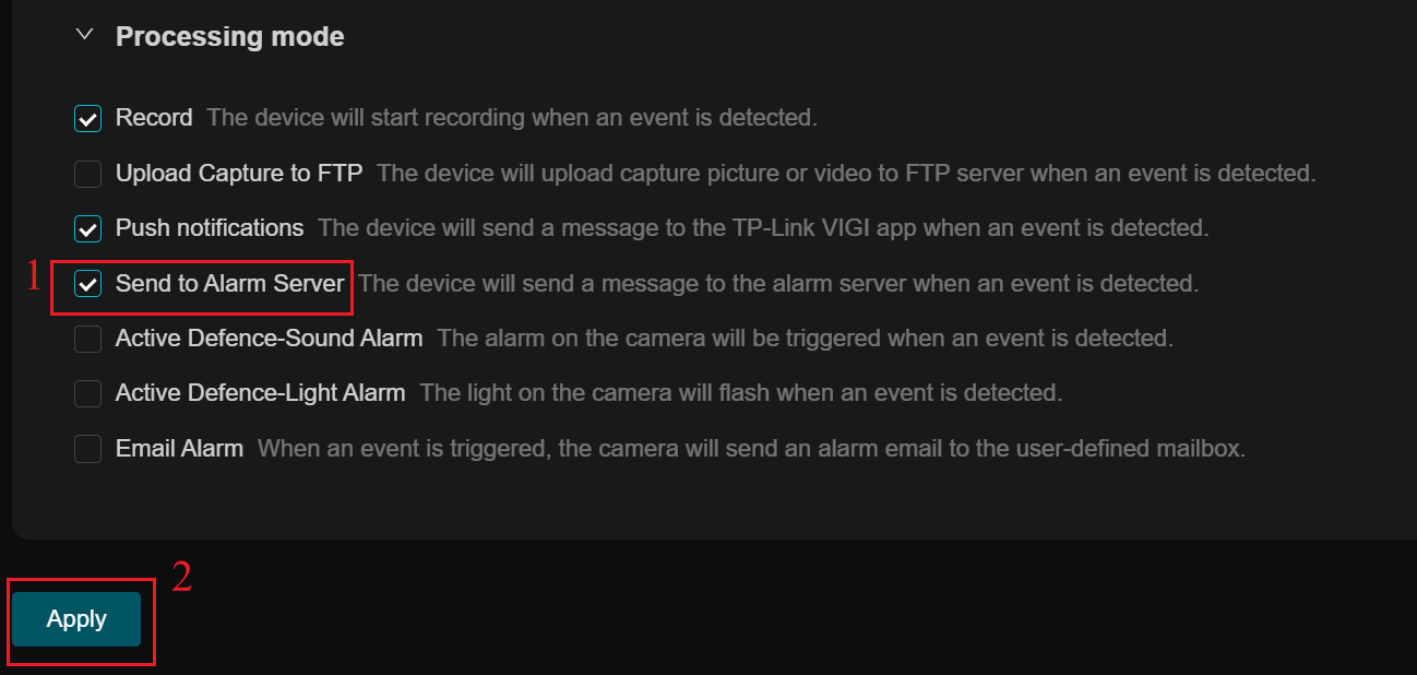 Select the processing mode.