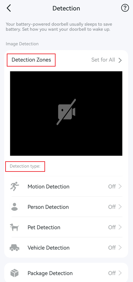 Edit detection zones and detection types in Detection page.
