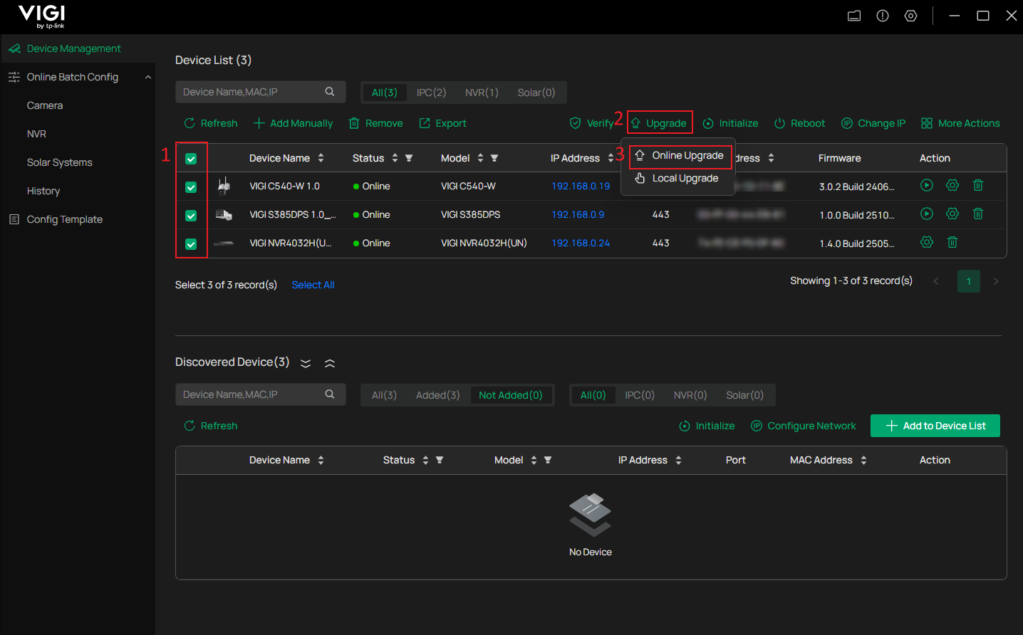 Show the location of the online upgrade button.