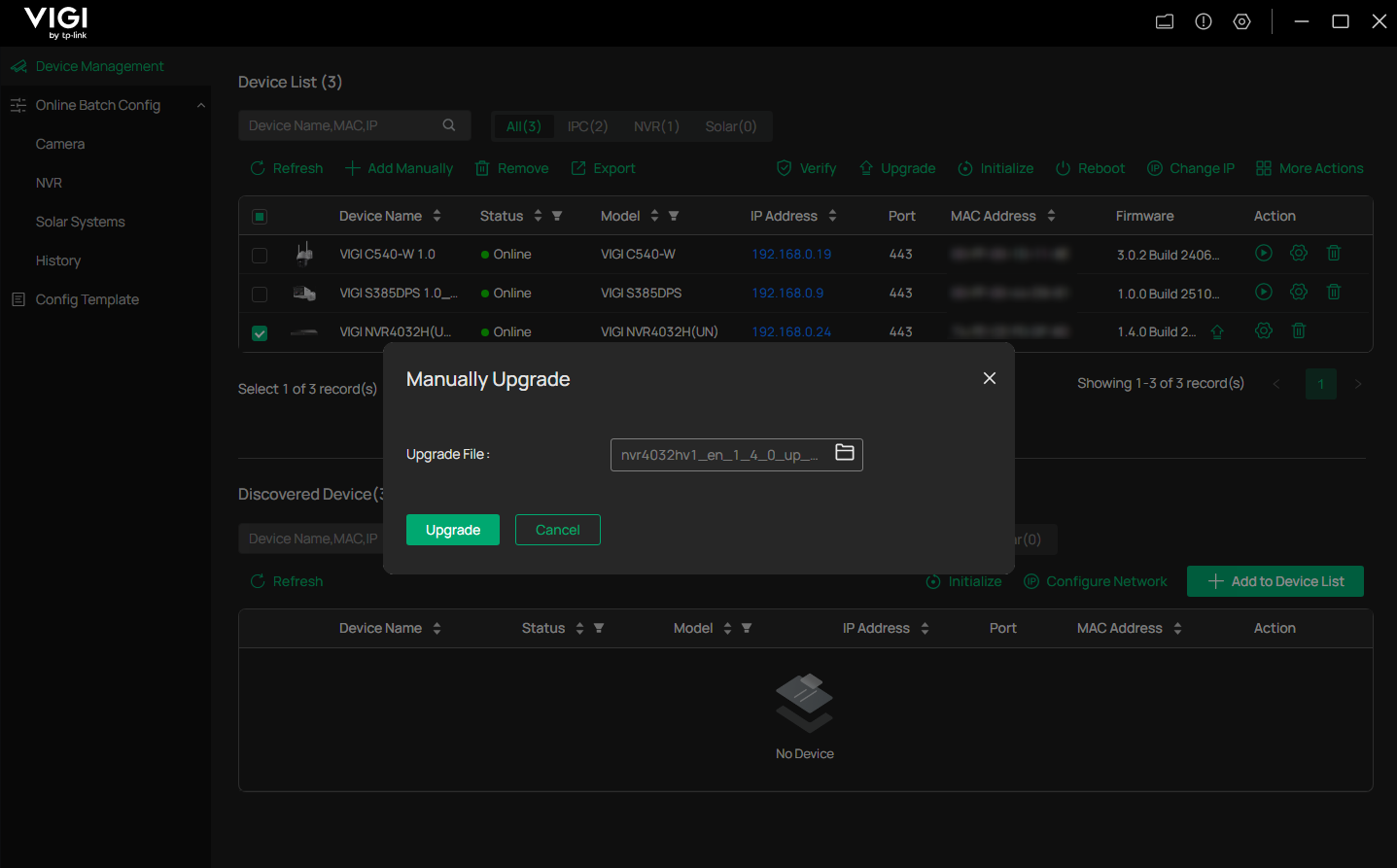 Select the downloaded firmware and upgrade.