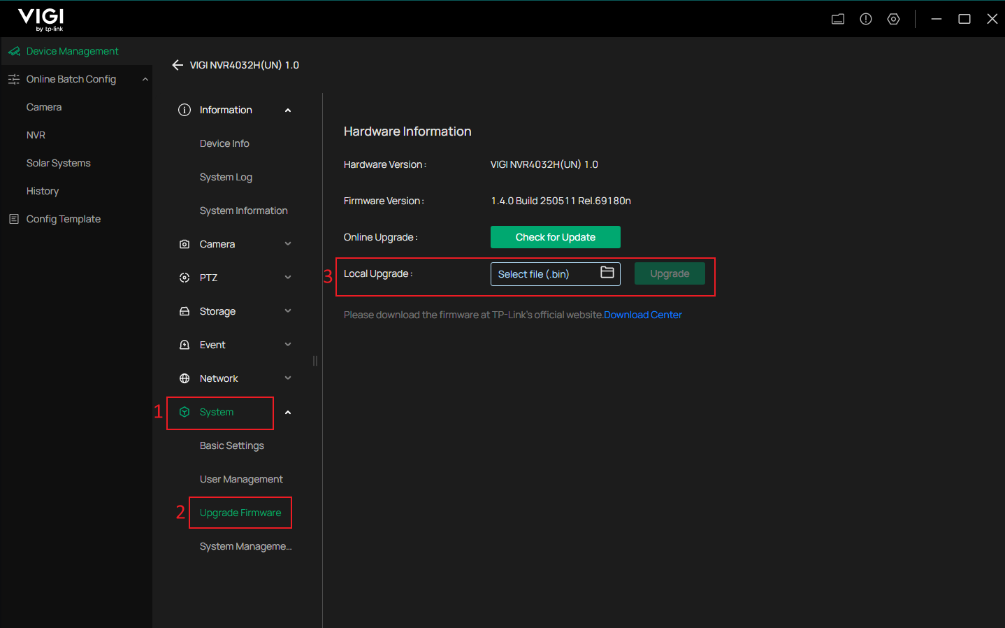 Upload the downloaded firmware for local upgrade.
