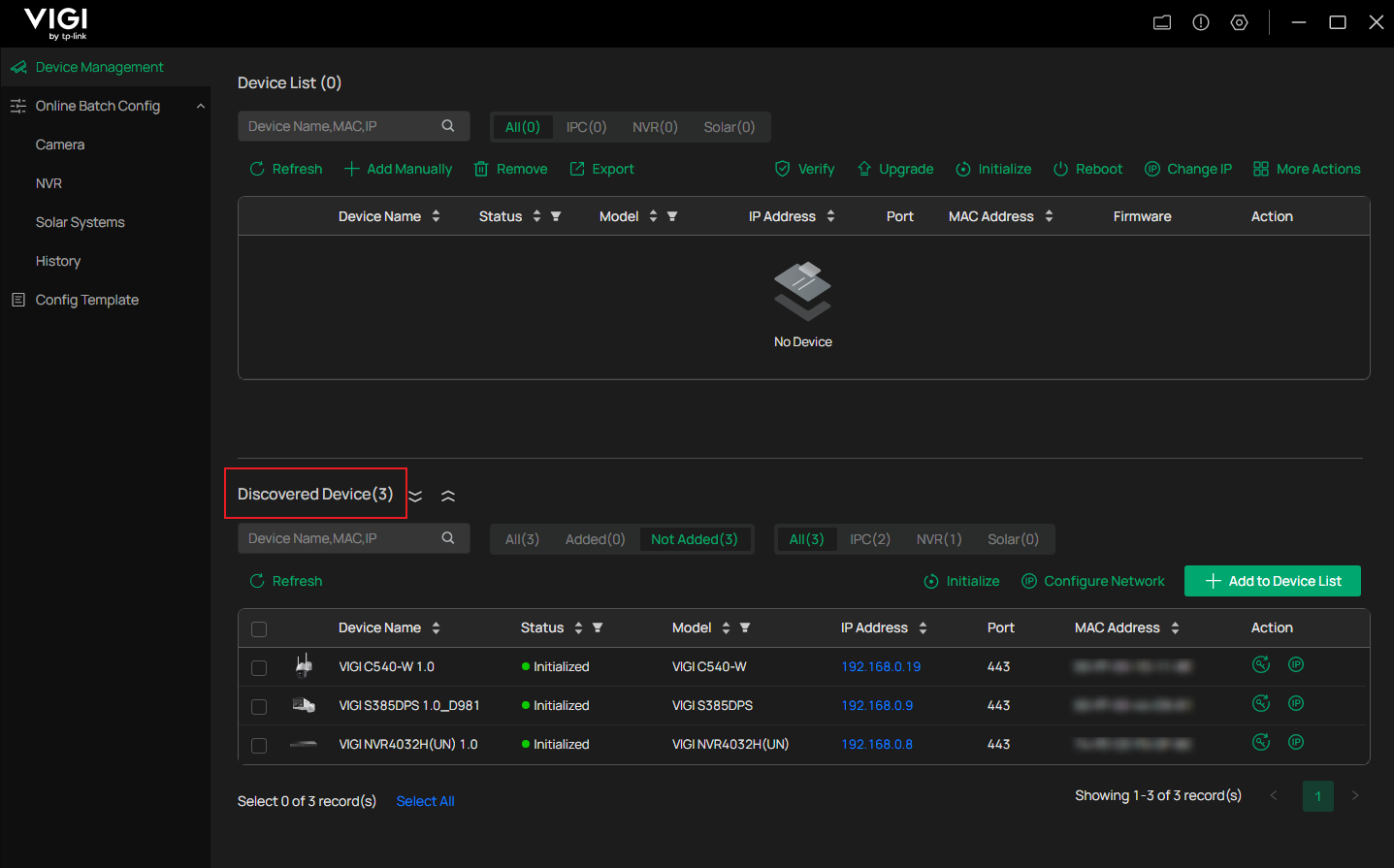Show discovered devices list.