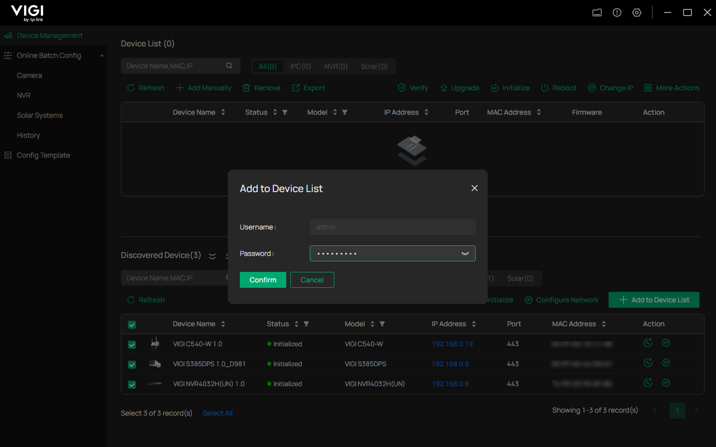 Enter the password to add the device.