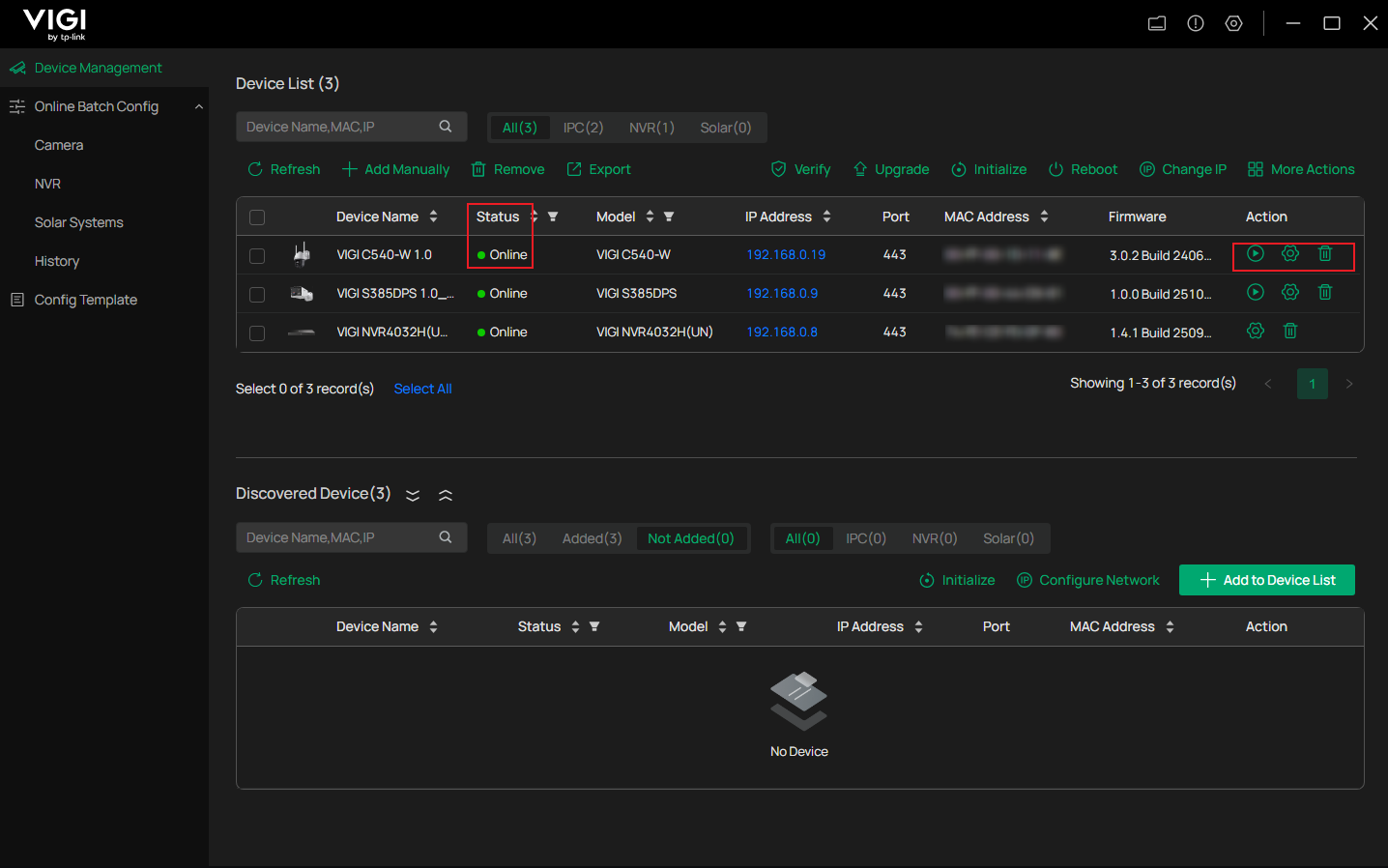 Display the status indicating the camera has been added successfully.