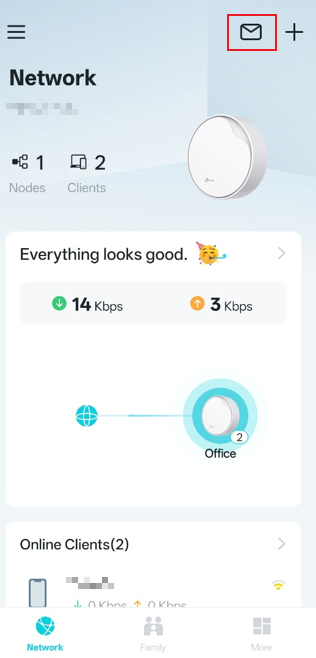 The Message Center button position.