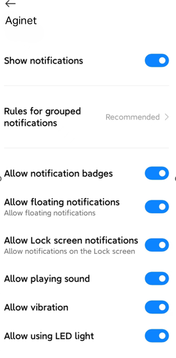 The Notification settings on an Android device.