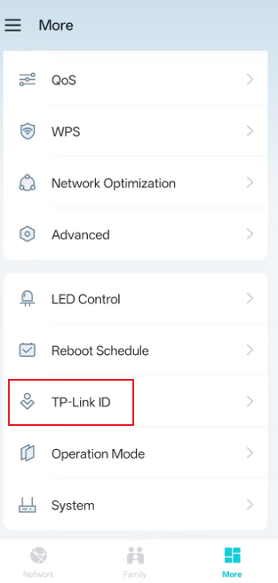 The TP-Link ID position on the More page. 
