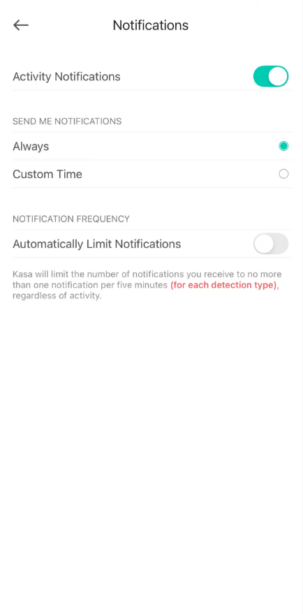 The location of activity notifications button in app.