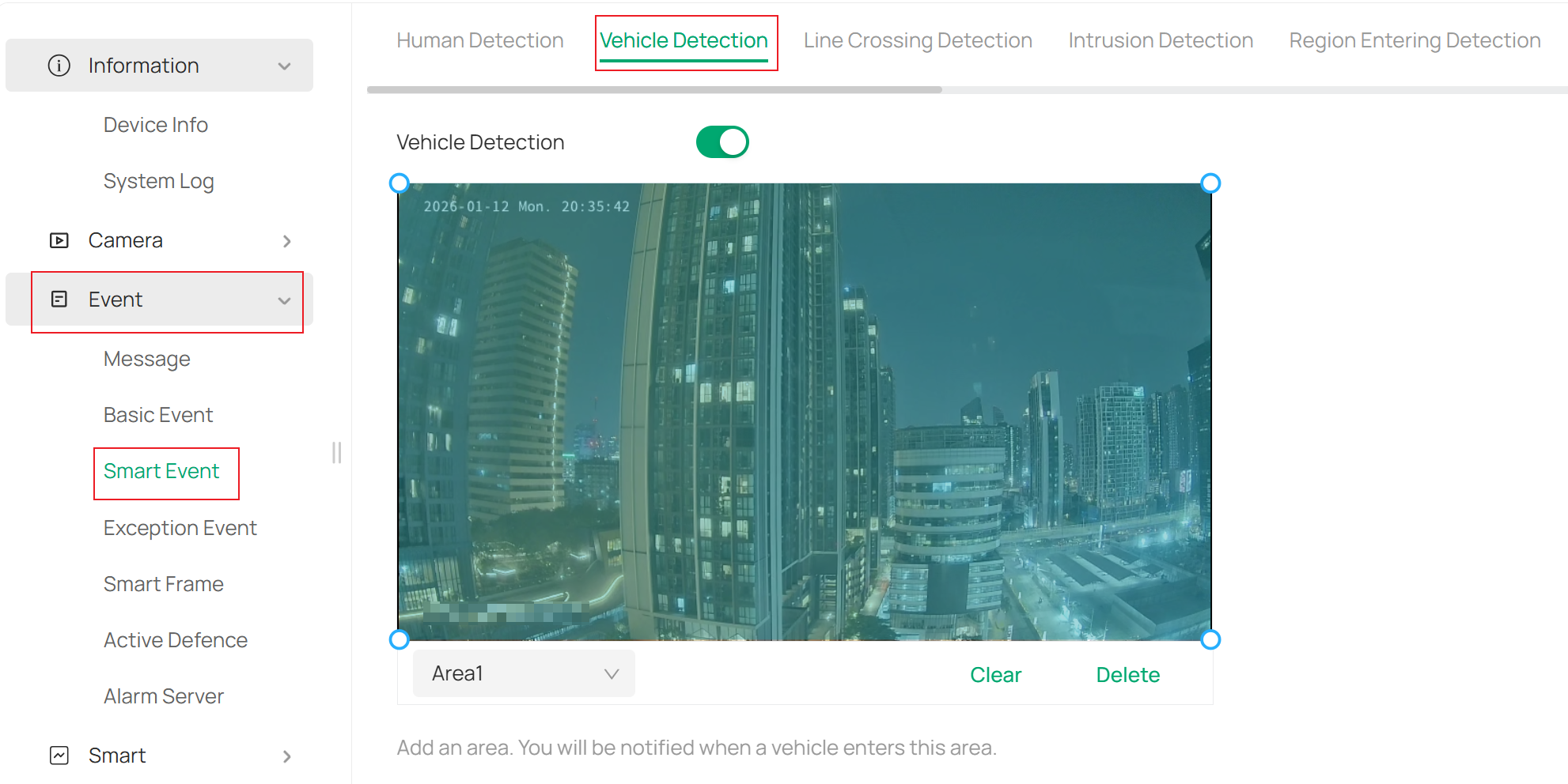 Enable Vehicle Detection on the IPC.