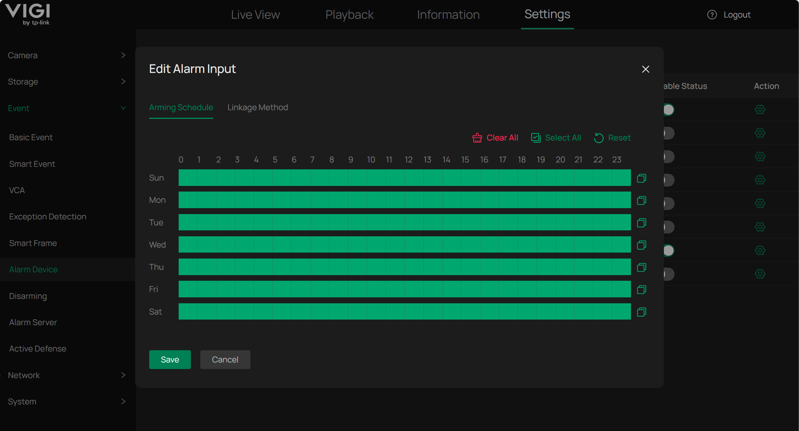 Configure the Arming Schedule and Linkage Method.