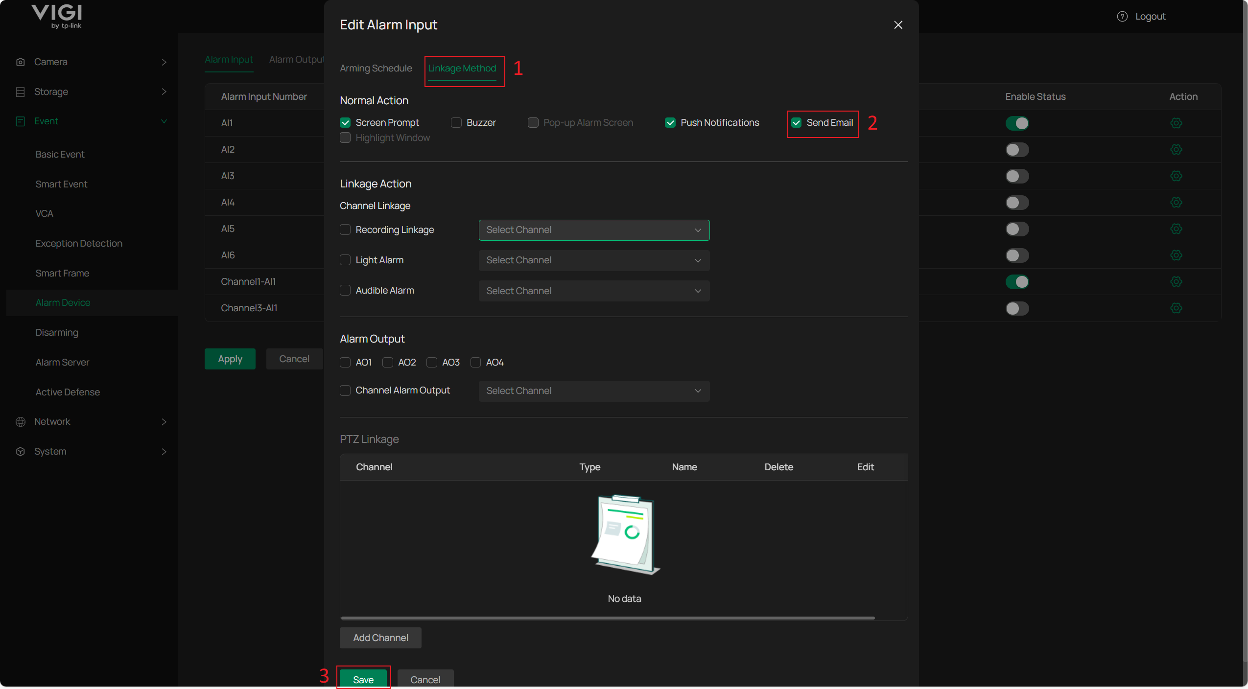 Enable Send Email in the Linkage Method.