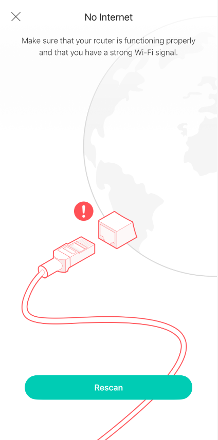 Error message displayed in the app when the phone is not connected to the internet.