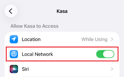 The local network option on the phone’s settings page.