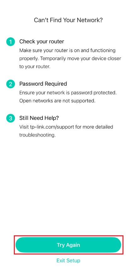 The position of Try Again button on the app.