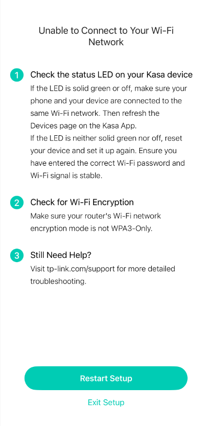An error message indicating that you are unable to connect to your Wi-Fi network.