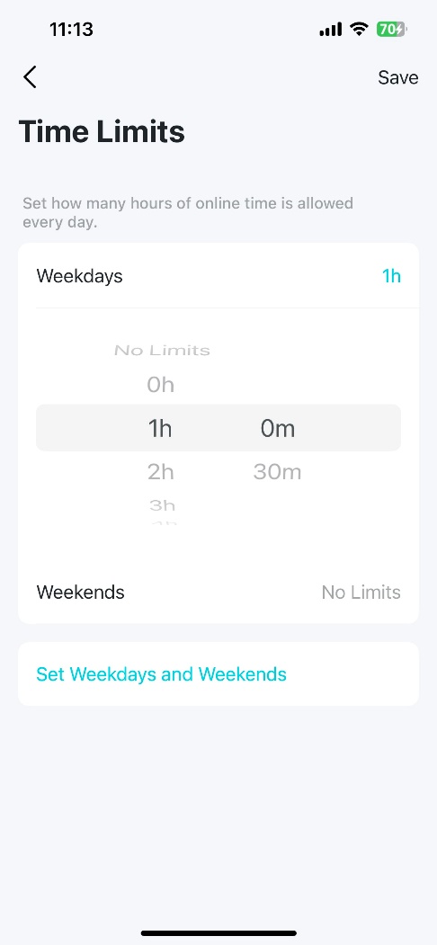 The Time Limits page.