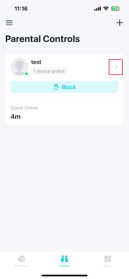 The arrow button on the left side of the profile.