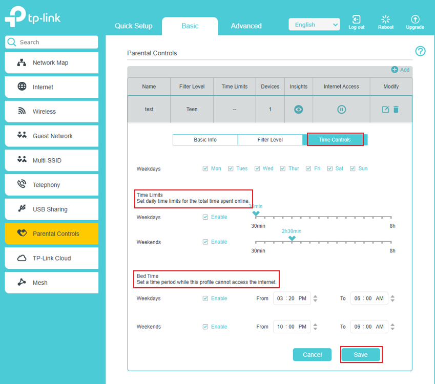 The page of Time Controls.