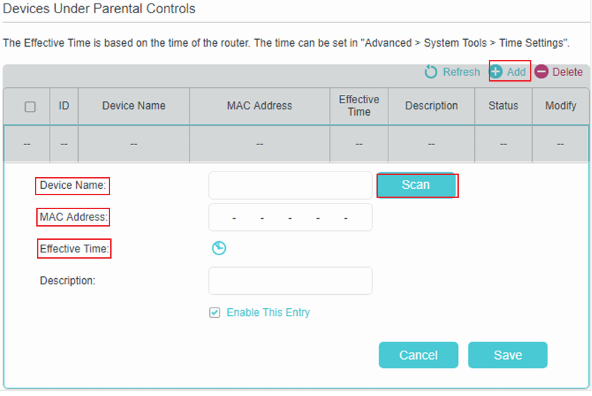 The page of customizing parental controls details.