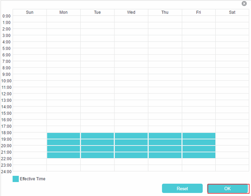 The OK button on the bottom right of the Effective Time table.