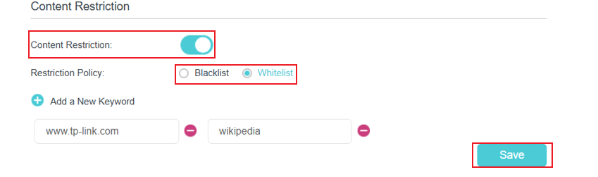 The Content Restriction page.