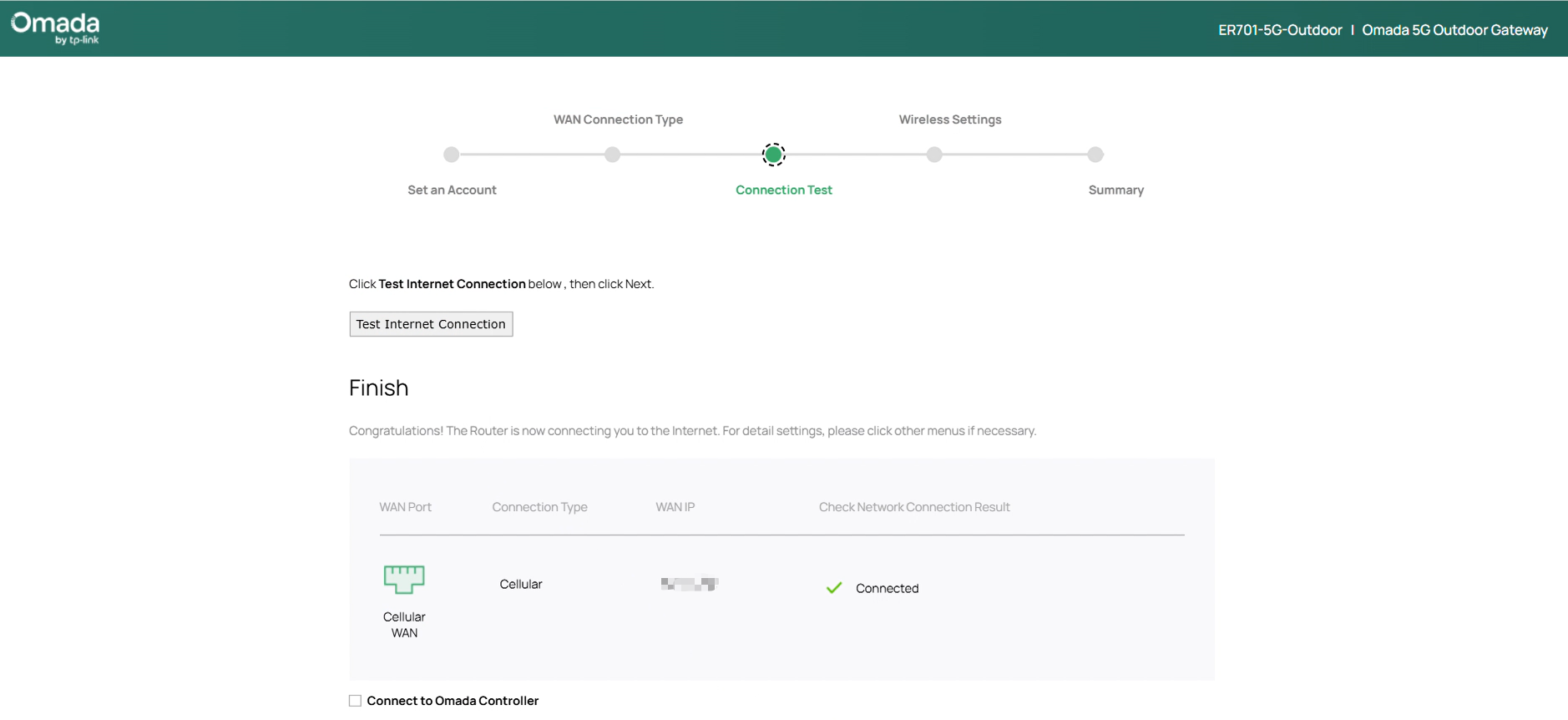 Show the Connection Test page.