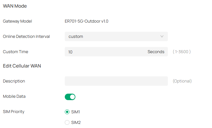Show the Internet configuration page.