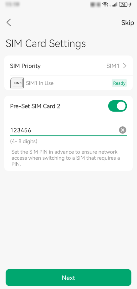 Configure SIM card settings and create a SIM PIN in advance.