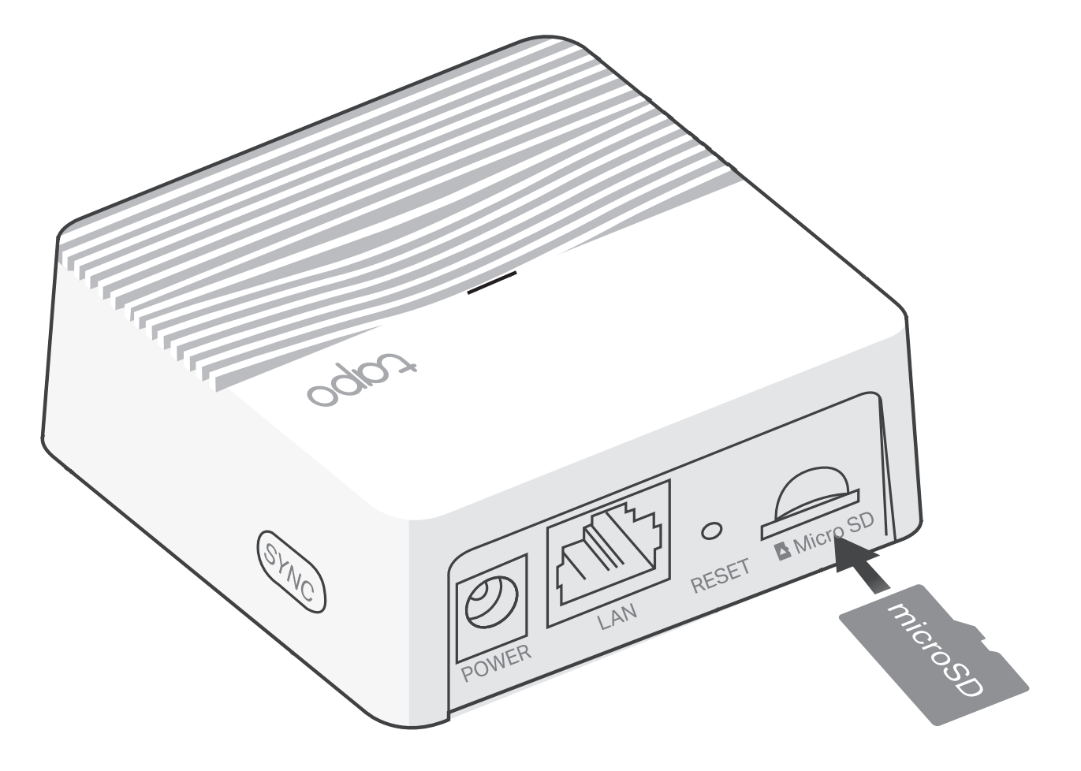 Back view of a Tapo hub showing the microSD card insertion slot.