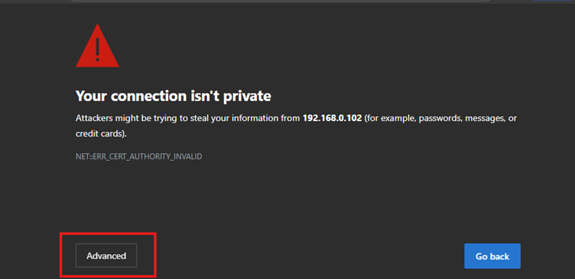 Screenshot of Proceeding to Web Interface.