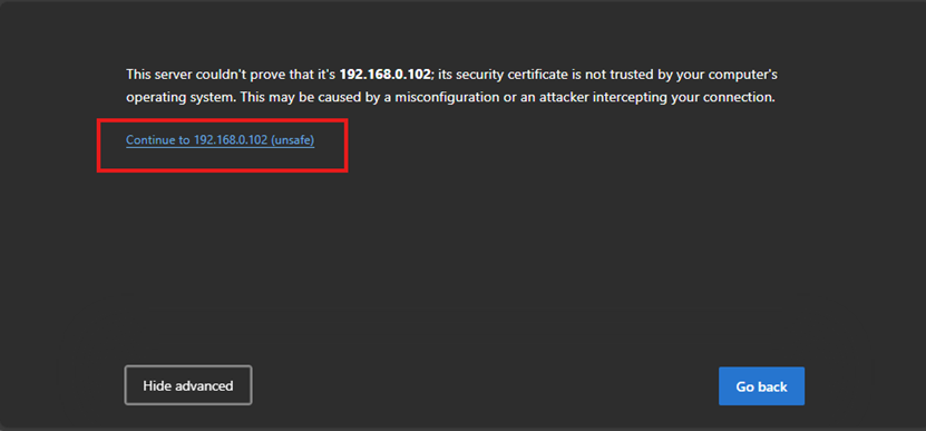 Screenshot of Proceeding to Web Interface.