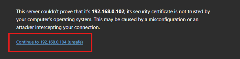 Screenshot of Proceeding to Web Interface.