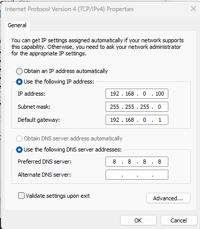 Screenshot of the control panel’s IP address assignment utility.