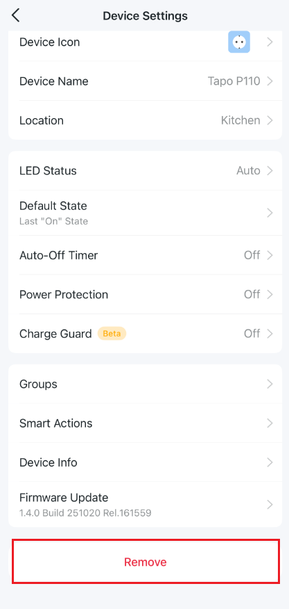 The location of remove button.