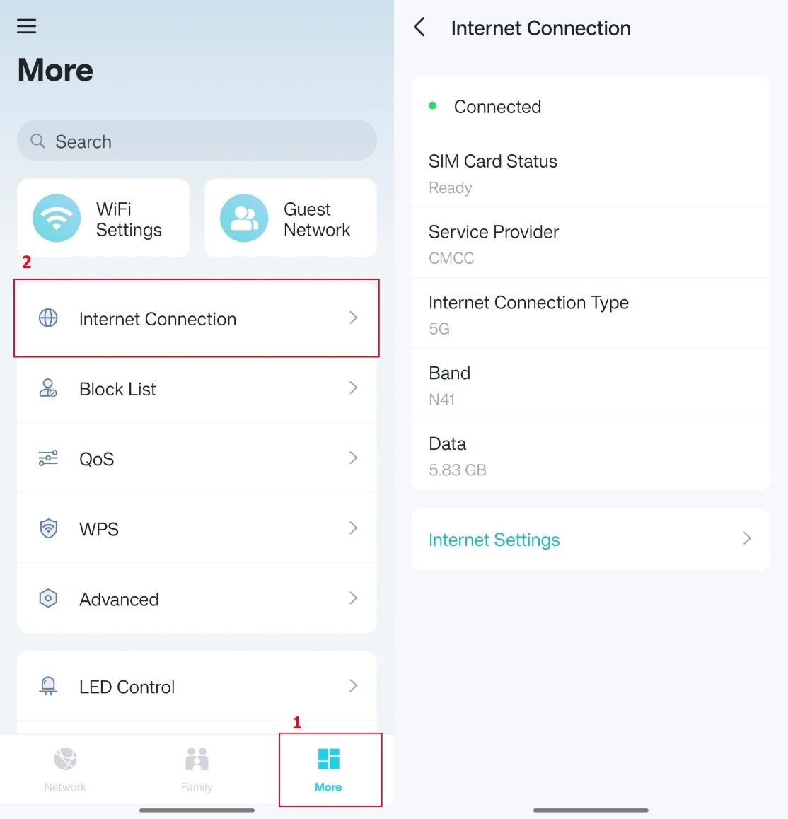 The location of Internet Connection Aginet app