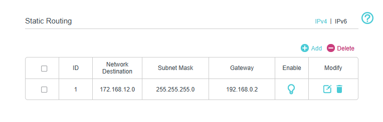 Example of a successfully added static route.