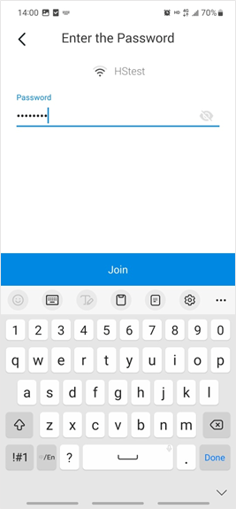 The Wi‑Fi password being entered to connect the smart plug to the network.