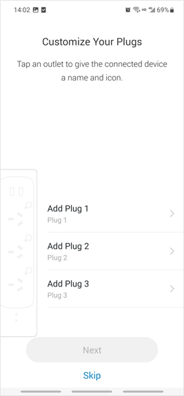 The list for customizing and naming each outlet on the smart power strip.