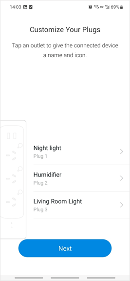 The customized names assigned to each outlet on the smart power strip.