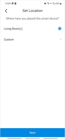 The location selected for the smart device in the app.