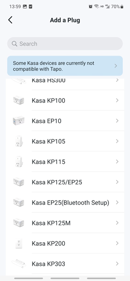 Choose the model number of the Kasa device.