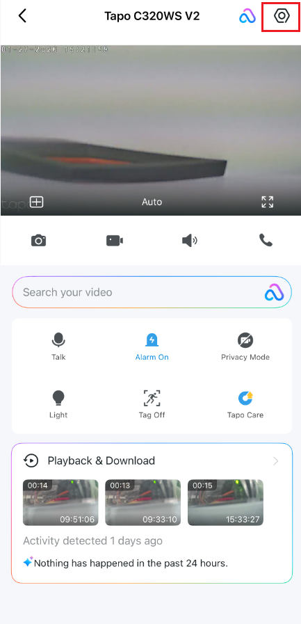 The location of the camera settings icon.